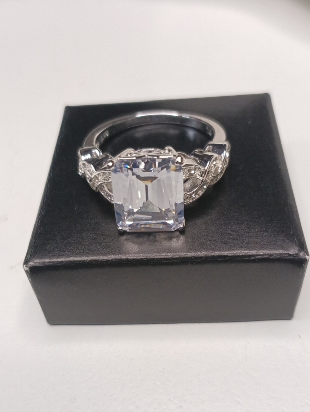 Avon Silver-Tone Clear Emerald-Cut Cocktail Ring - Size 10